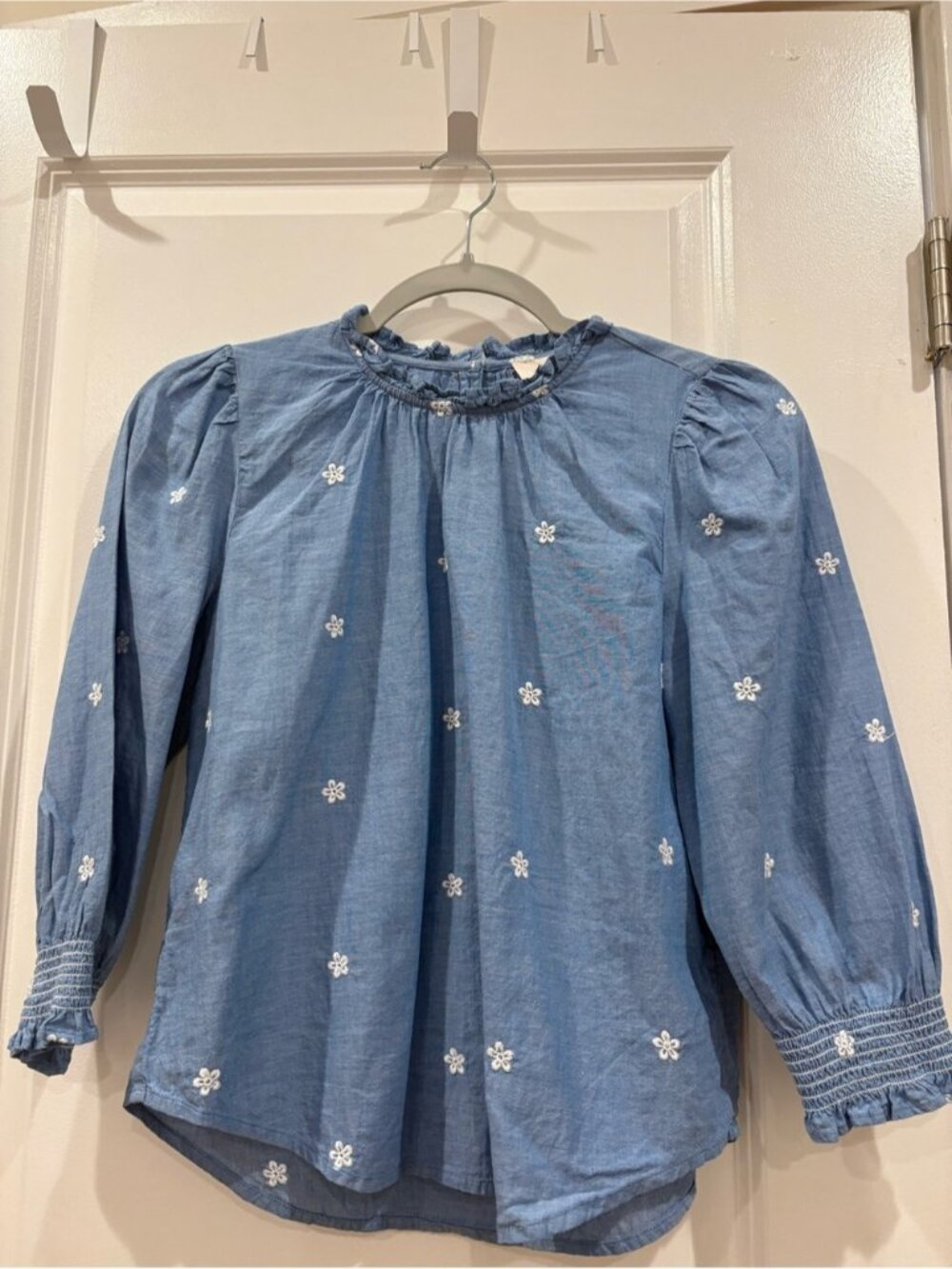 Blue Embroidered Floral Long-Sleeve Top - Women’s